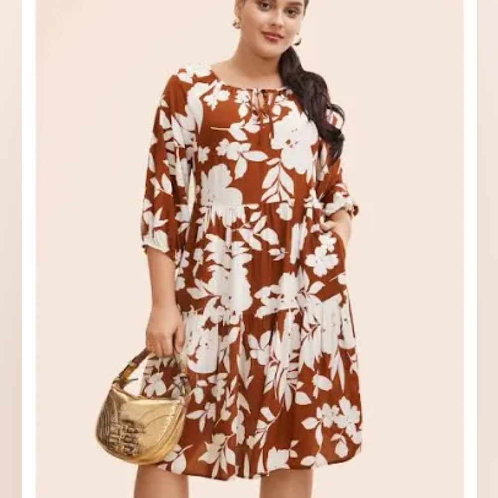 NEW Bloomchic Floral Print Tie Neck Lantern Sleeve Dress 2x - Picture 1 of 5